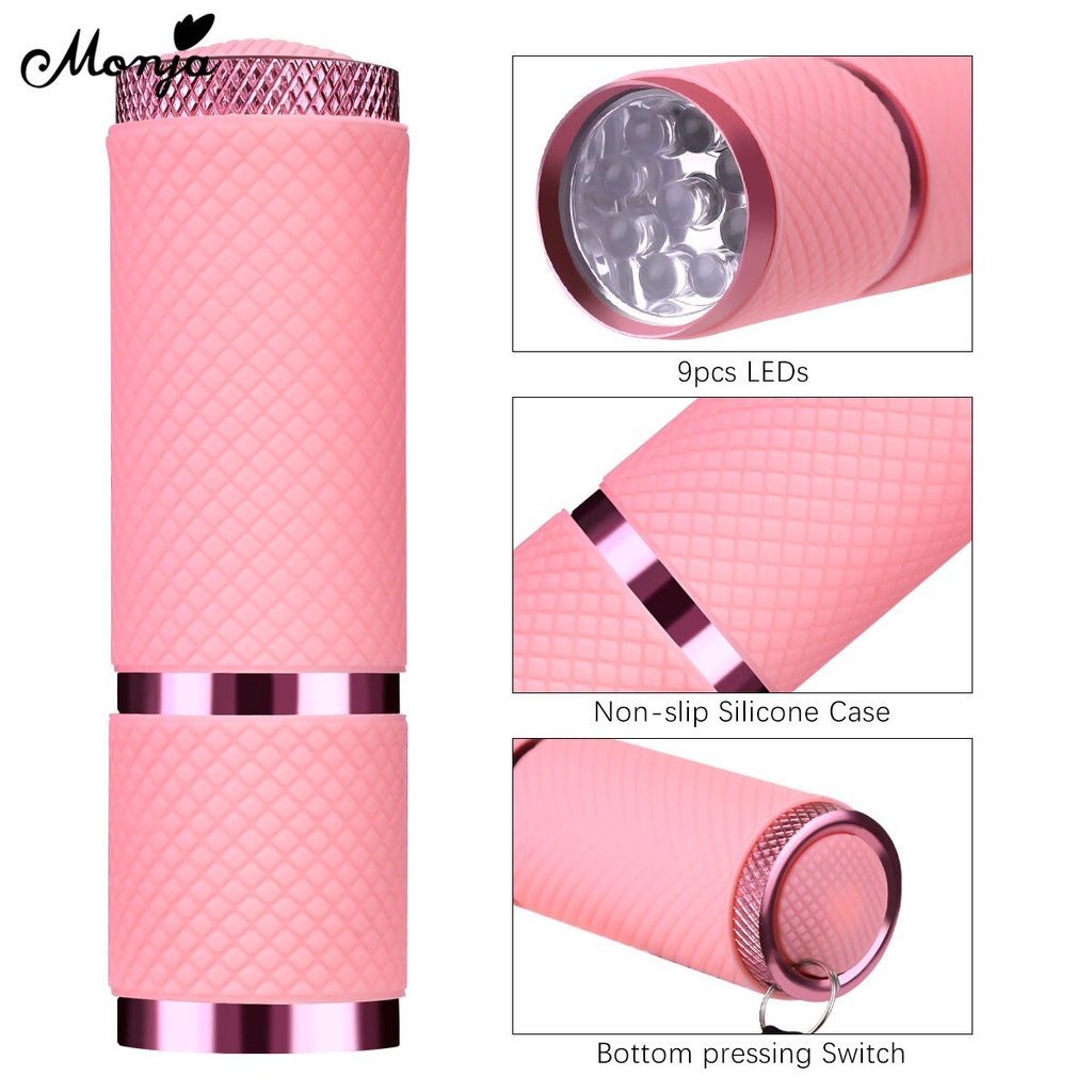 MONJA Đèn hong khô sơn móng tay mini 9 bóng led 2 màu diy
