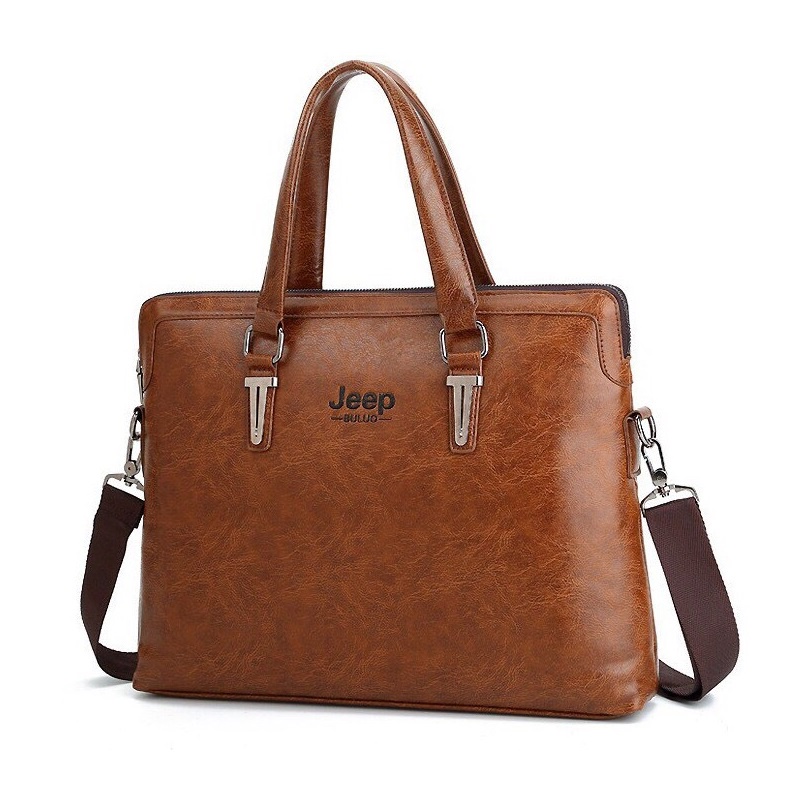 Túi xách cặp da công sở JEEP BULUO T04 42x32x7cm (Nâu đậm - Nâu sáng - Đen) | BigBuy360 - bigbuy360.vn