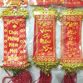 Combo 2 nhiễu vải treo cây đào , quất tết