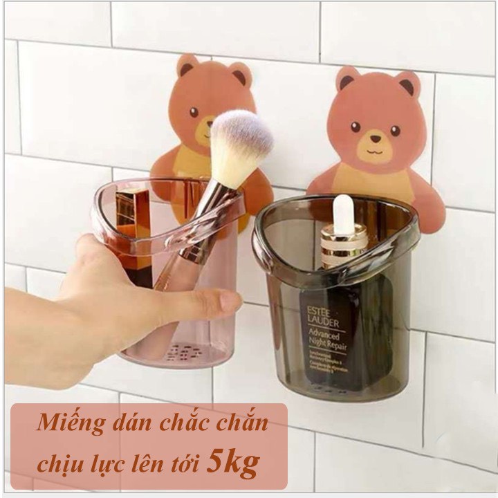 Cốc gấu dán tường teo nhà tắm để bàn chải đánh răng / mỹ phẩm có lỗ thoát nước tiện lợi