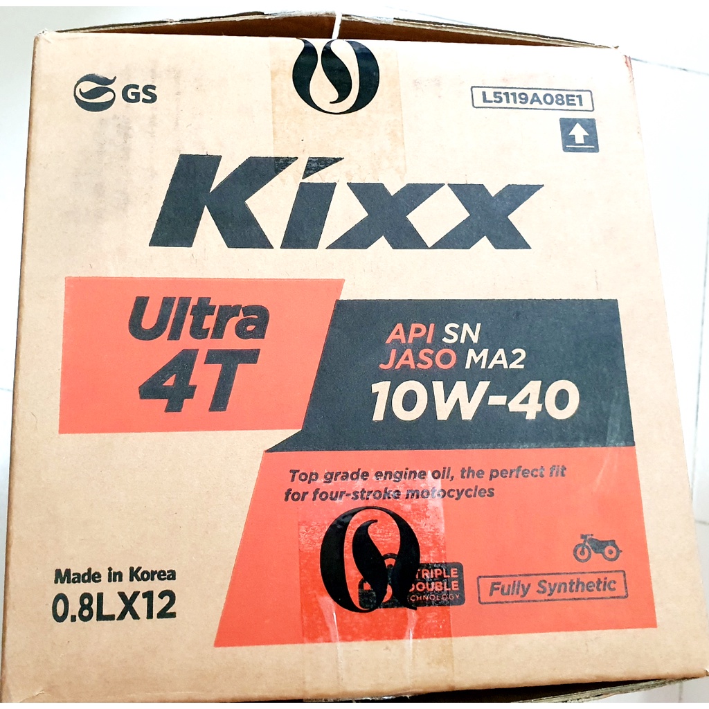 Thùng 12 chai nhớt tổng hợp xe số Kixx Ultra 10W40 800ML.Sản xuất tại Hàn Quốc