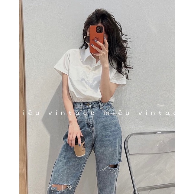 [Ảnh thật/Video]ÁO SƠ MI NỮ TRẮNG PURATO  một túi NGẮN TAY CÓ TÚI HOTTREND MÀU TRẮNG Áo sơ mi trắng dáng vừa