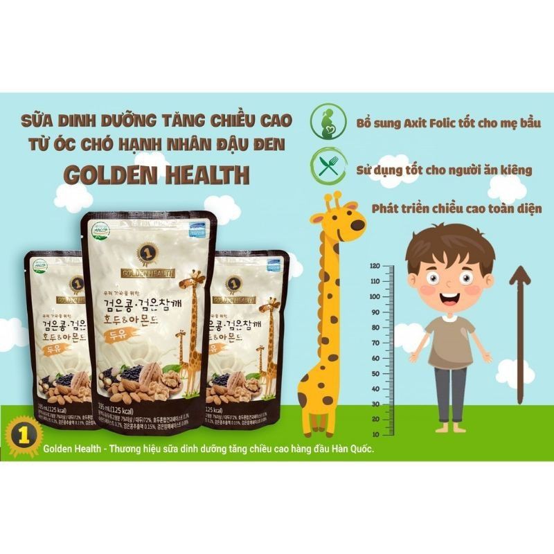 Sữa hạt tăng chiều cao Golden Health gói 195ml HSD 11/2022
