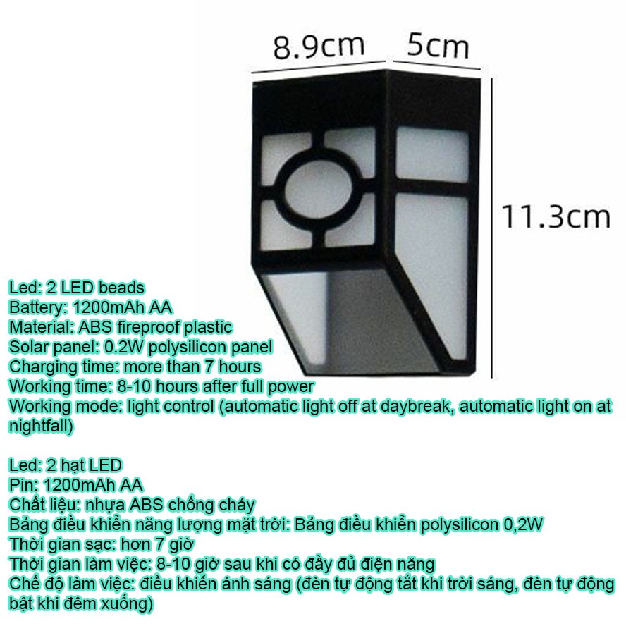Đèn tường ngoài trời năng lượng mặt trời, đèn sân vườn năng lượng mặt trời, đèn trang trí nhà năng lượng mặt trời