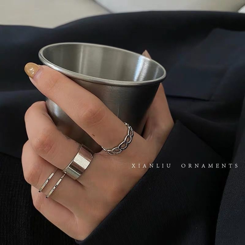 Ins Normcore Style Ring Women's Korean-Style Student Minimalist Adjustable Trendy Index Finger Ring Nfc Hip Hop Non-Fadi