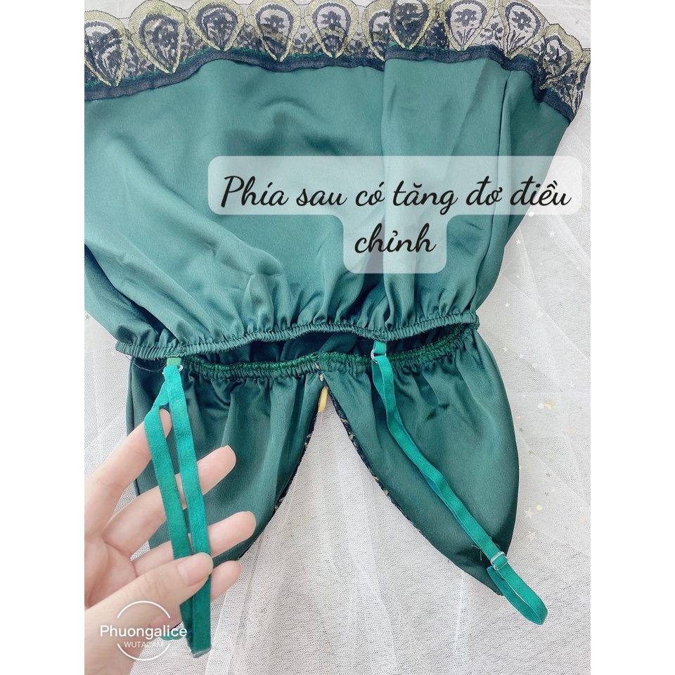 Đồ ngủ 2 dây nữ, đồ bộ đùi cao cấp sexy có mút ngực chất satin mùa hè mát mẻ- Phuongaliceshop
