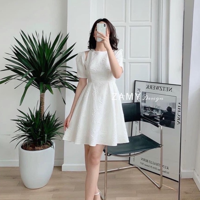 Đầm Nữ Thiết Kế Đi Tiệc Khoét Vai Gấm Xốp Nổi Sang Chảnh HIMI FASHION mã H2