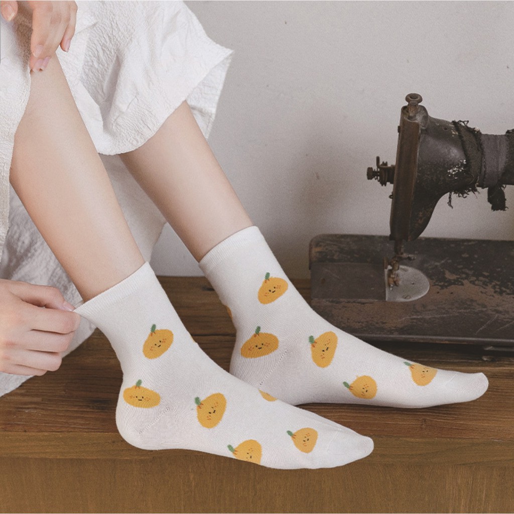 Tất orange Dora cotton họa tiết xinh xắn