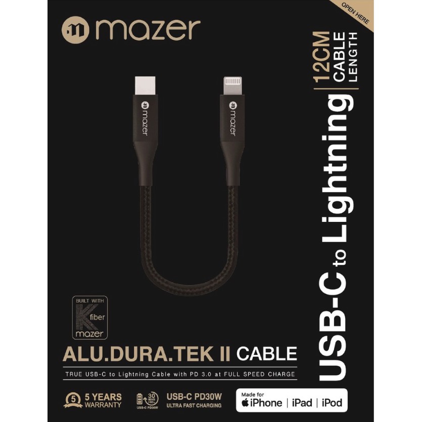 Dây Cáp MAZER POWER LINK II USB-C TO Lightning PD30W (12cm) - BH 5 năm