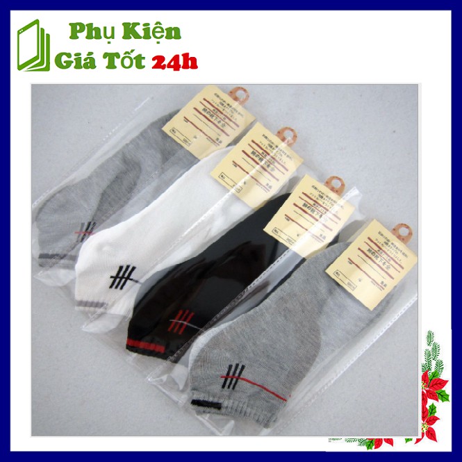 Vớ Tất Sọc Viền Giá Rẻ 3 Màu (Đen - Trắng - Xám)