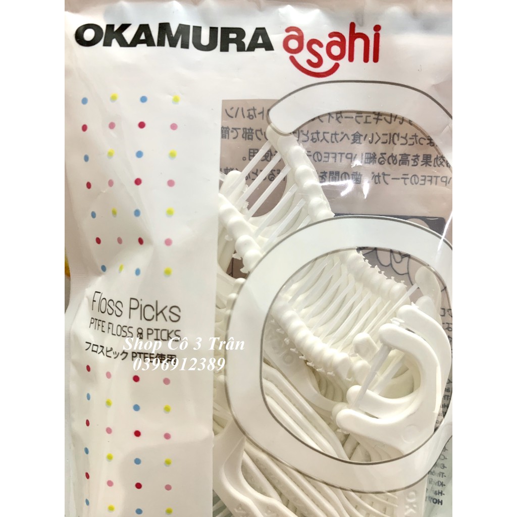 Tăm chỉ Okamura Sợi Chỉ Dẹp chăm sóc răng miệng 40 cây/ gói - Tăm chỉ nha khoa Okamura Asahi 40P