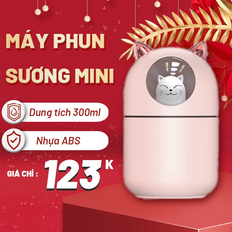 Máy phun sương hình mèo đáng yêu, khuyeecsh tán, tạo ẩm, xông tinh dầu