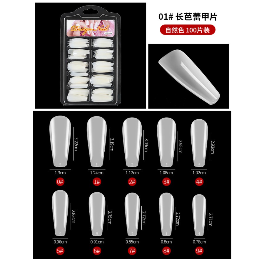 Set 100 móng tay giả dài trong suốt màu sắc bằng acrylic DIY