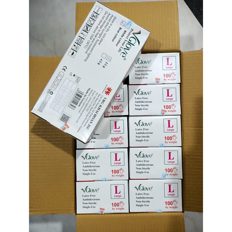 Găng tay y tế khám bệnh Vglove Nitrile , thùng 10 hộp x hộp 100 cái - Size S, L,XL , màu xanh