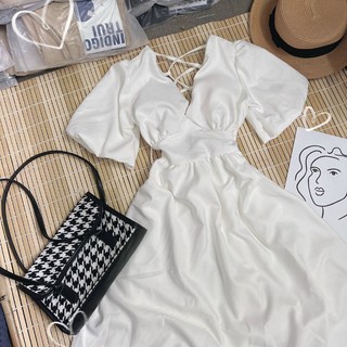 [CÓ MÚT NGỰC] ĐẦM TRẮNG ĐAN LƯNG TAY XOÈ BỒNG
