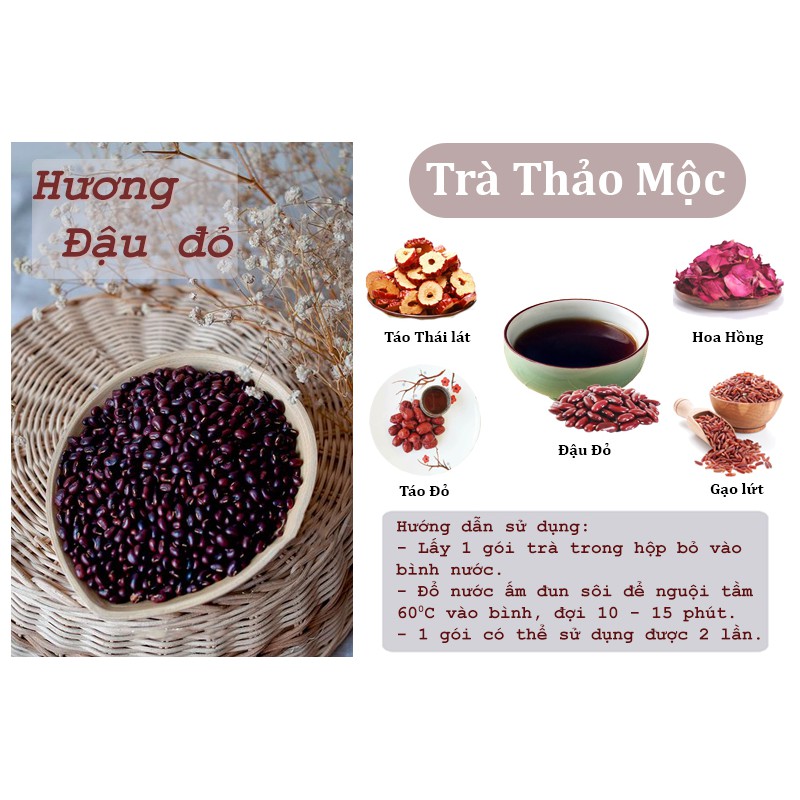 Set 30 gói Trà Đậu, Gạo Lứt - Hoa Nhài, Hoa Hồng Cao Cấp - Tặng bình thủy tinh 500ML - Danavietnam