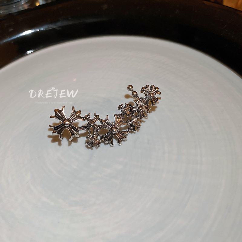 Khuyên tai DREJEW 2 hình chữ thập bằng bạc phong cách Âu Mỹ độc đáo thời trang