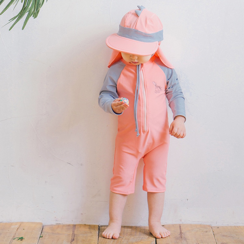 Bộ Đồ Bơi Dài Tay Chống Nắng Họa Tiết Khủng Long Hoạt Hình Cho Bé