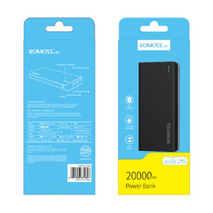 Pin sạc dự phòng Romoss Solit 20 20.000mAh Đen - Hãng phân phối chính thức - SOLIT20 -ACSTORE