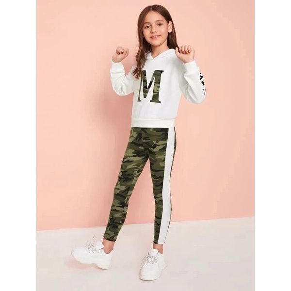 Bộ Thu Hoodie Bé Gái Chữ M Răn Ri SHEIN