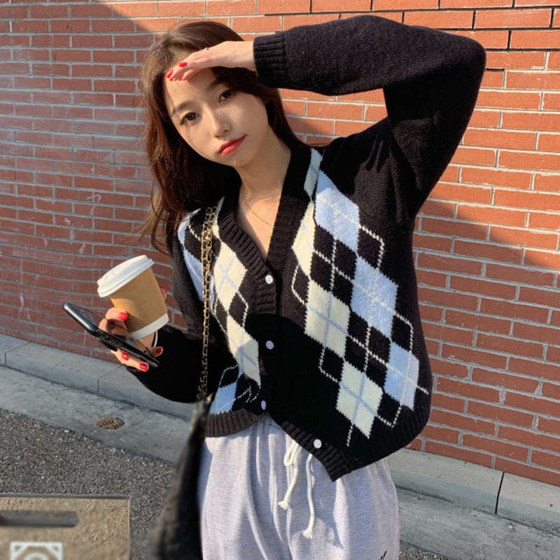 Áo khoác cardigan dệt kim tay dài cổ chữ V cài nút phía trước thời trang cho nữ