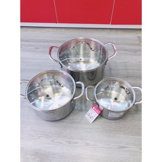 Bộ nồi elmich inox 304 cao cấp 3 lớp đáy liền trimax 3 chiếc size 16cm, 20cm, 24cm