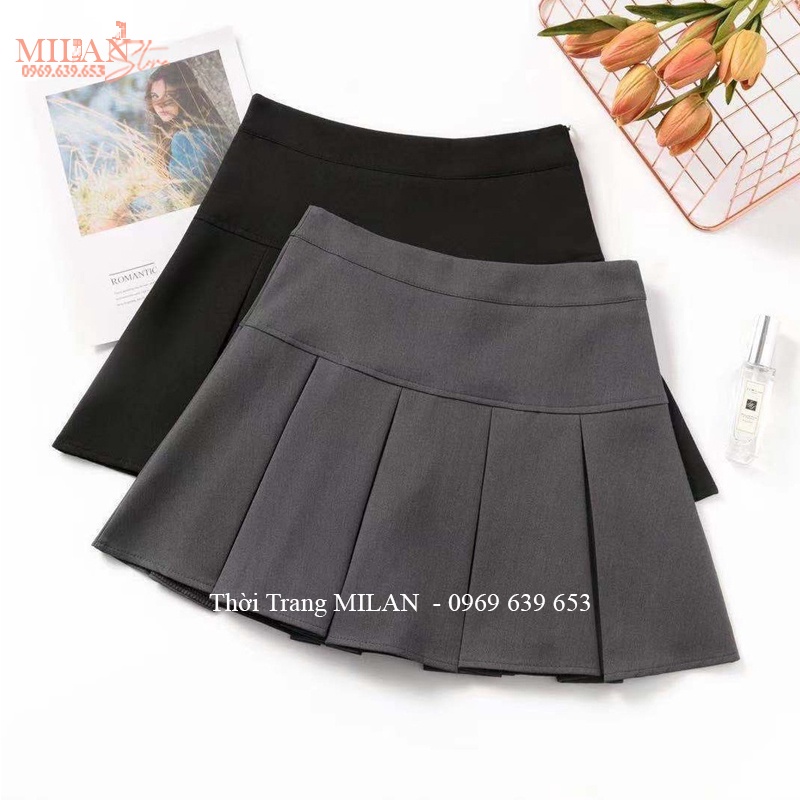 Chân váy xếp ly bản to dáng chân váy ngắn dập ly cạp cao khóa sườn kiểu chân váy tennis xếp li có quần trong đi biển học