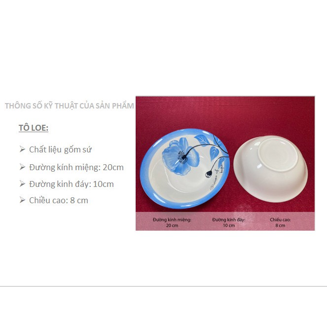 Tô sứ loe 20cm cao cấp Bát Bảo họa tiết xanh lam bền – đẹp – rẻ, since_1977