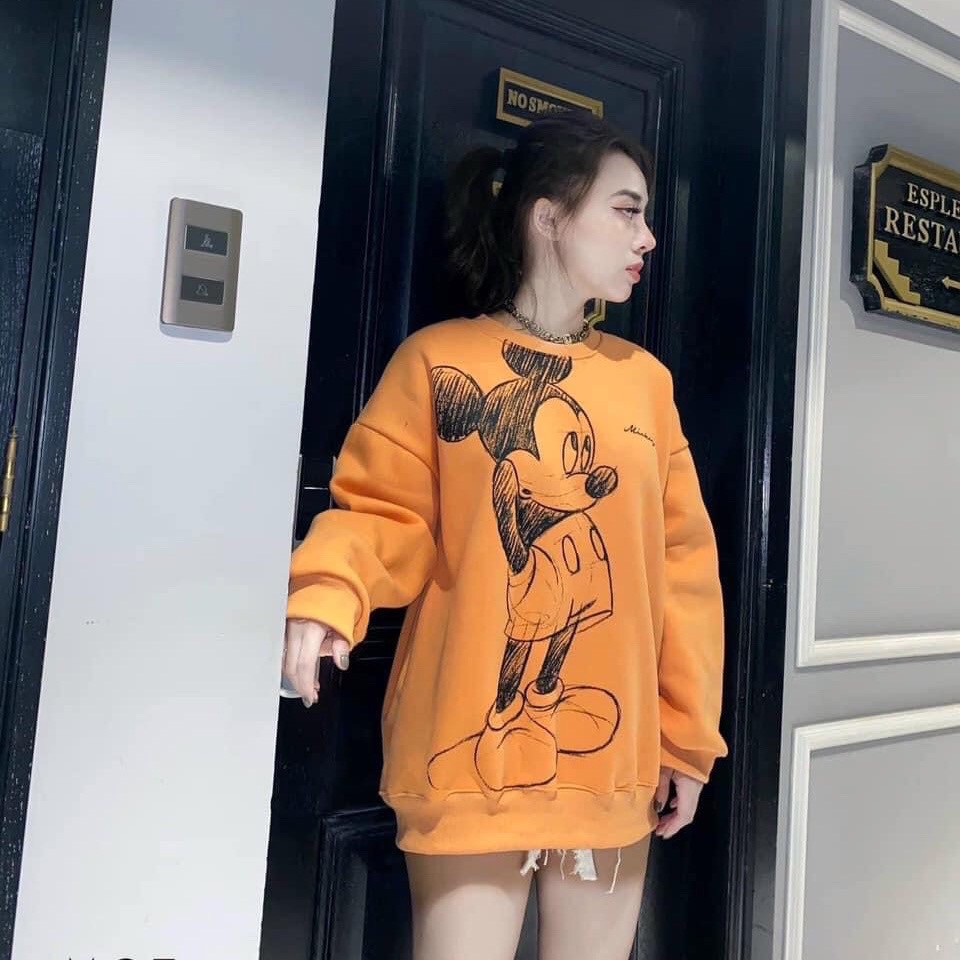 Áo Nỉ Bông Mickey, Áo Hoddie Tay Dài, Cổ Áo Viền Bo, Rộng Vừa VINTAGE STORE