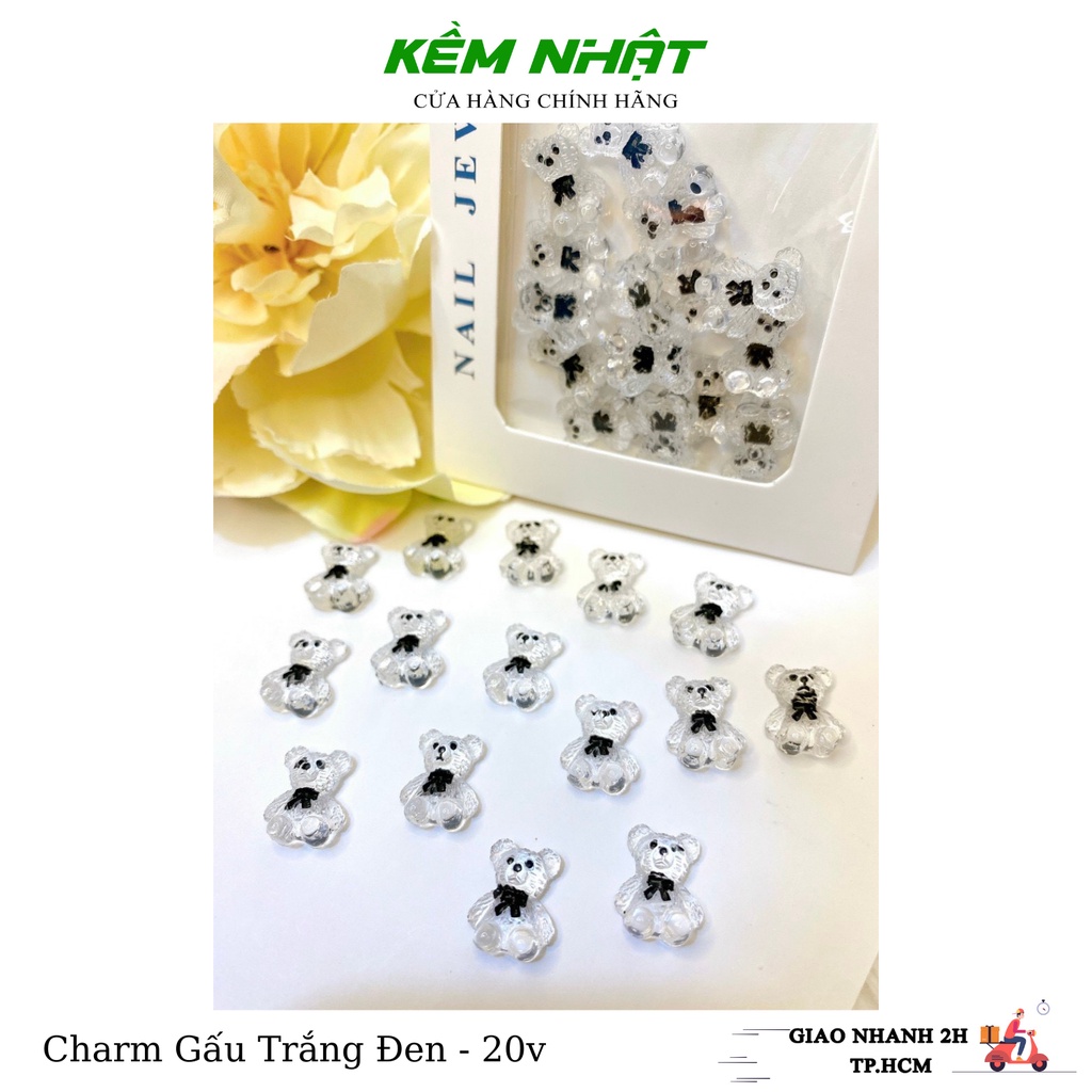 Set Charm Gấu Trắng Đen Đính Móng