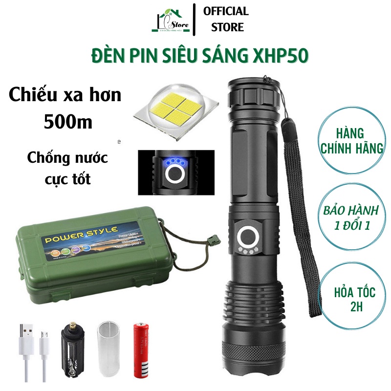 Đèn Pin Siêu Sáng XHP50 Đèn Cầm Tay Chống Nước HM08