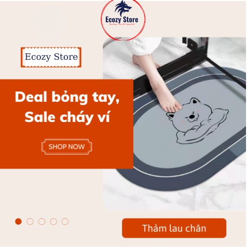 Thảm lau chân chùi chân nhà tắm Ecozy nhà bếp siêu thấm hút nước chống trơn trượt silicon