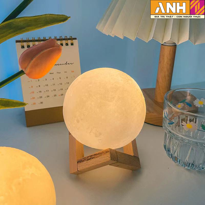 Đèn ngủ để bàn hình mặt trăng 3D 8cm nhiều màu sắc đẹp mắt