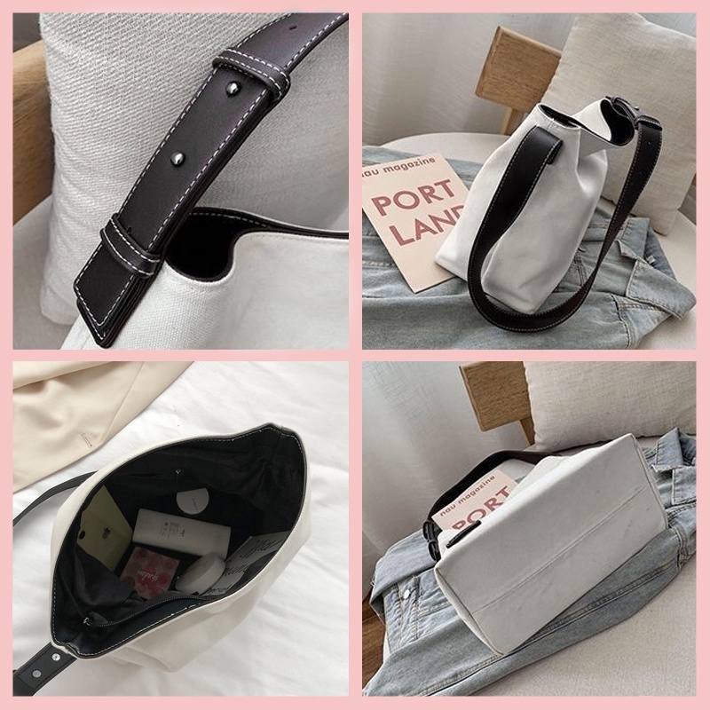 Túi tote vải canvas mềm đeo chéo đeo vai dây da nữ ChenHua phong cách ullzang Hàn Quốc dùng đi chơi đi học dễ thương TX1
