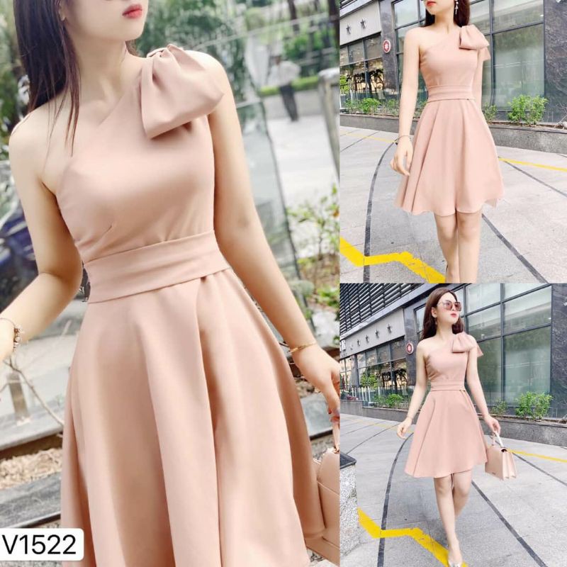 Váy xòa nơ lệch vai V1522 DVC_100% ảnh thật