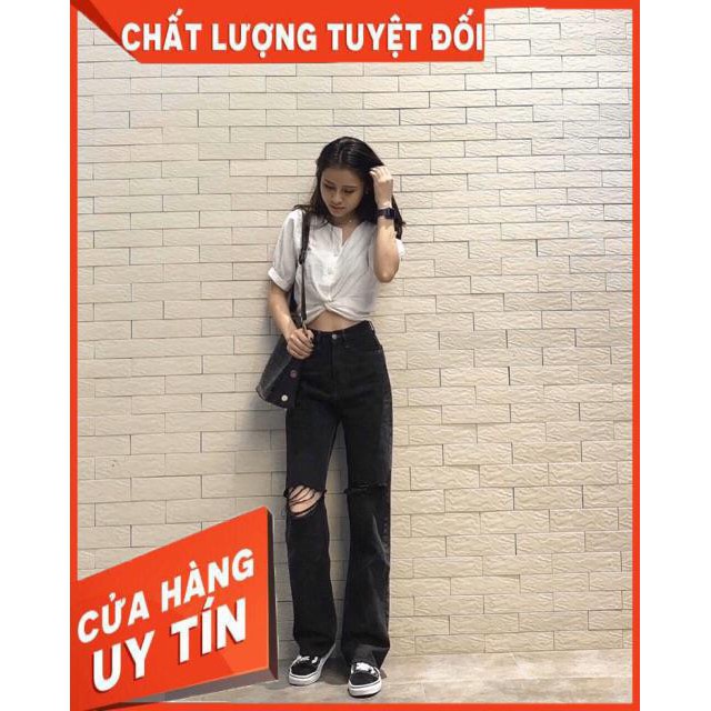 QUẦN JEANS BAGGY XUÔNG ĐEN RÁCH- jeans dày đẹp | BigBuy360 - bigbuy360.vn