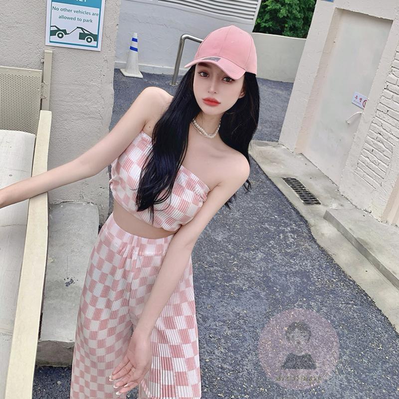 Áo Ống Không Tay Và Quần Dài Ống Rộng Lưng Cao Thời Trang Mùa Hè Cho Nữ