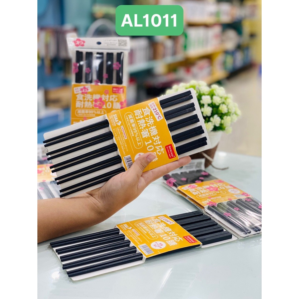 Sét 10 đôi đũa hoa Anh Đào shikisai  xào nấu thoải mái, bảo hành cong vênh