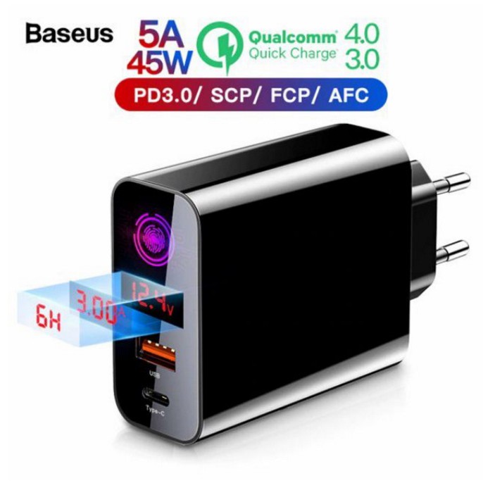 Cốc sạc nhanh đa năng hẹn giờ tắt Baseus Speed PPS Smart Shutdown Charger 45W