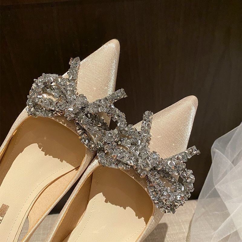 Guốc nơ đá quai sau chất lụa hàng cao cấp fullbox sandal cao gót bít mũi