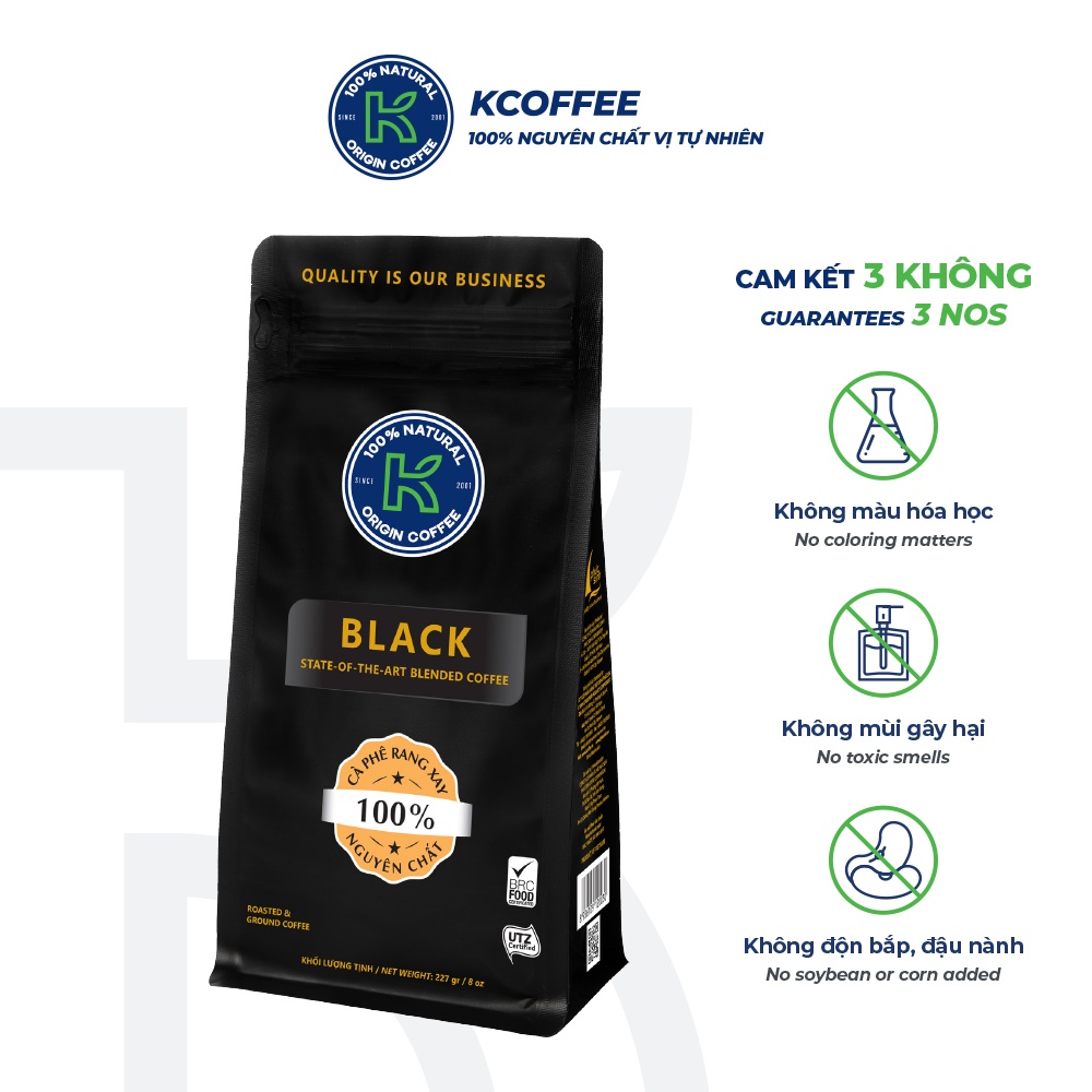 Cà phê rang xay nguyên chất xuất khẩu K Black 277g thương hiệu KCOFFEE