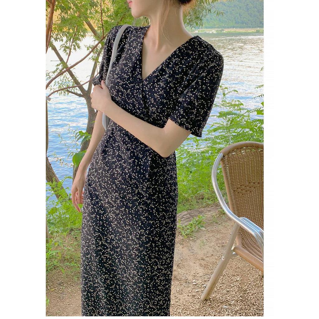 Đầm Voan Hoa Cổ V Thắt Dây Eo Thời Trang Quý Phái 63239