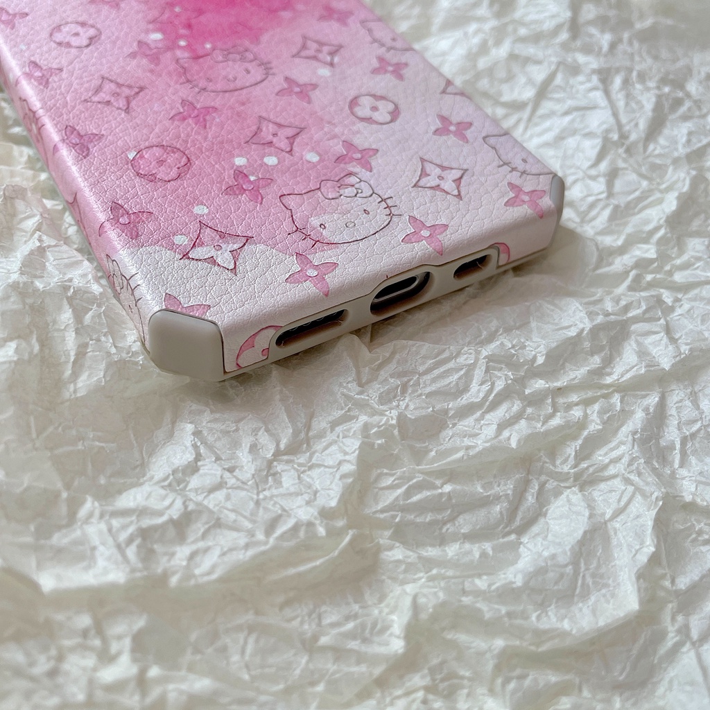 Ốp điện thoại da cừu họa tiết HELLO KITTY gradient cho iPhone 13 12 11 pro max X XS Xmax XR 8plus 7plus7G 8G