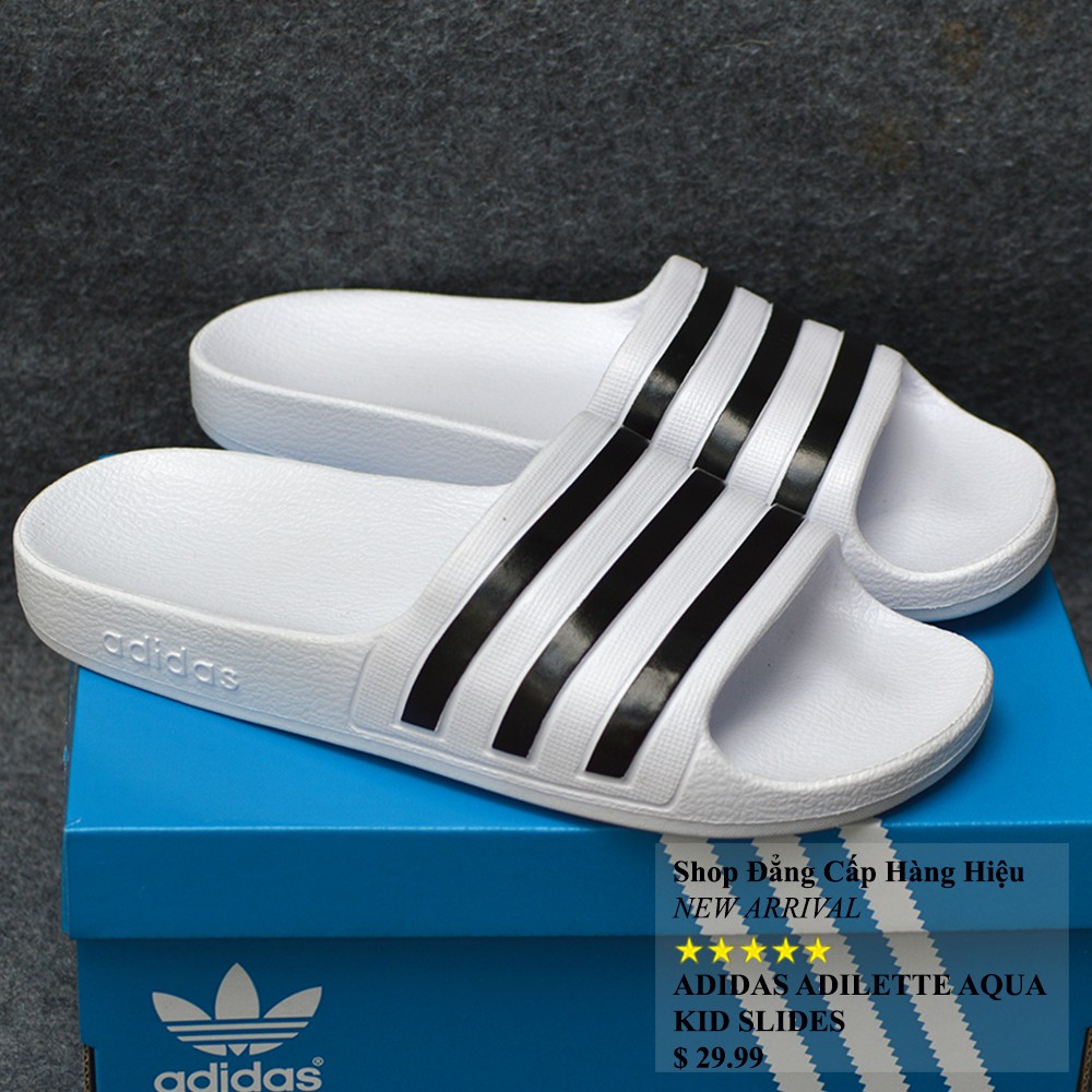 Dép trẻ em Adidas Adilette Aqua Kid màu trắng sọc đen