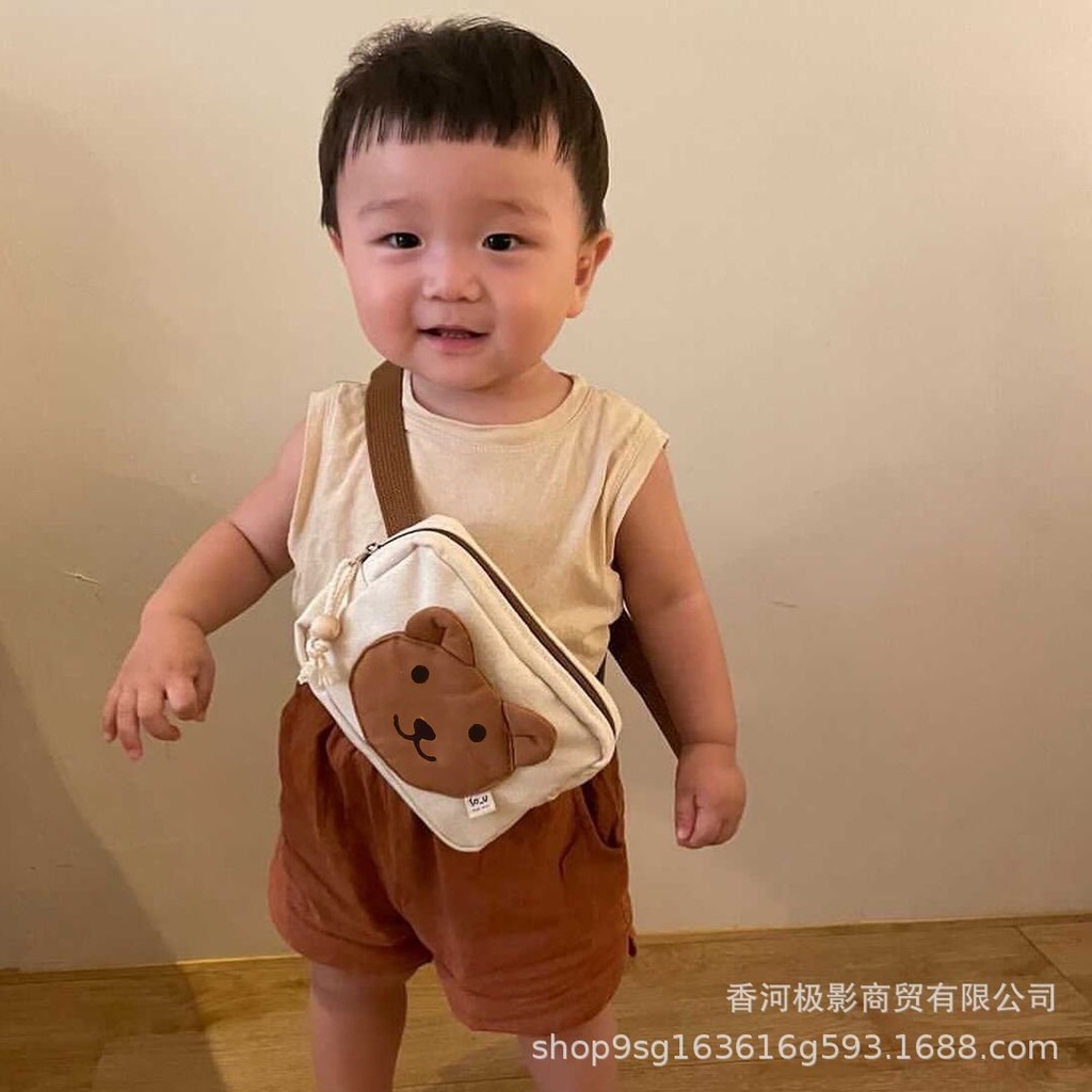 Túi đeo chéo mini thêu gấu cho bé trai bé gái, đựng đồ đi du lịch đi chơi, phong cách hàn quốc đáng yêu - SP144