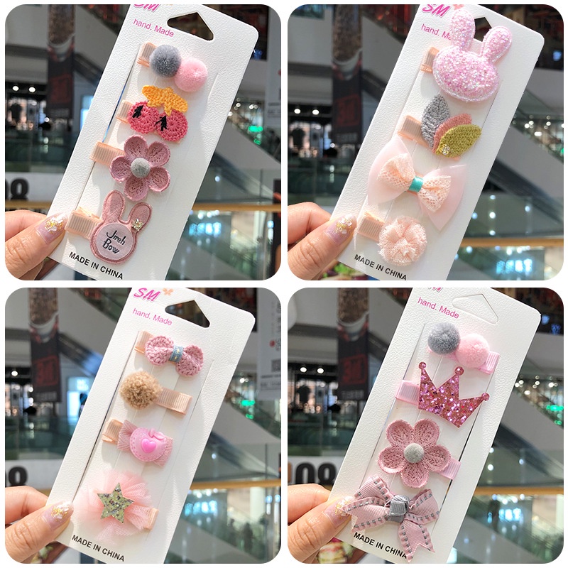 Set 4 kẹp tóc bằng vải handmade cho bé nhỏ xinh BE11