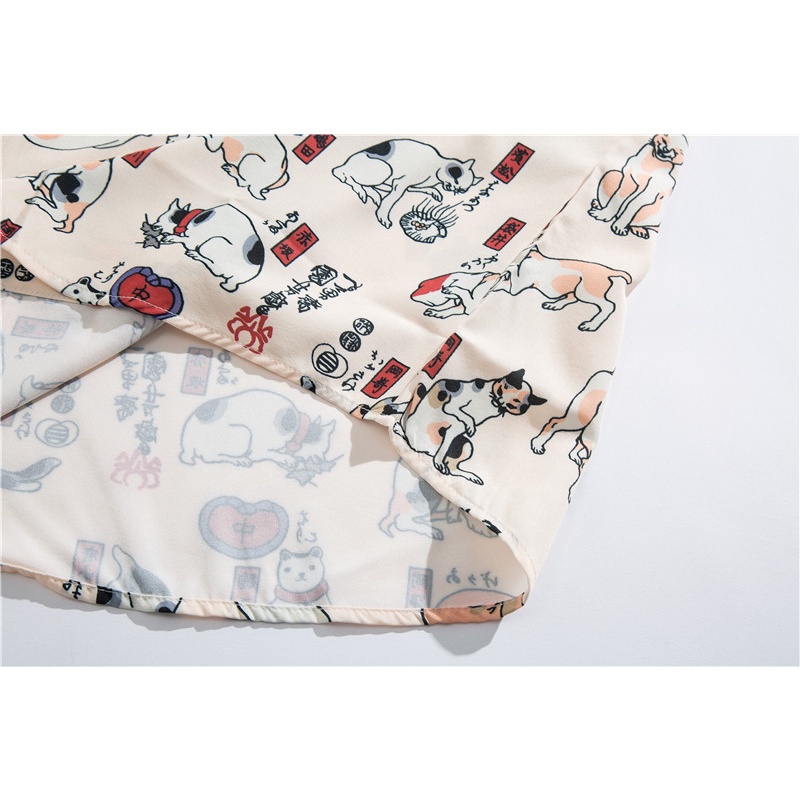 Áo Sơ Mi Tay Ngắn In Họa Tiết Hoạt Hình Mèo Và Chó Phong Cách Hàn Quốc Thời Trang Cho Nam