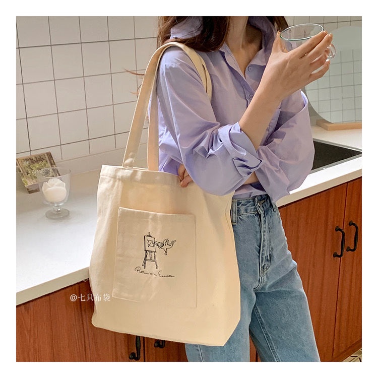 Túi Đeo Vai Vải Canvas Cỡ Lớn In Họa Tiết Phong Cách Vintage Thân Thiện Với Môi Trường