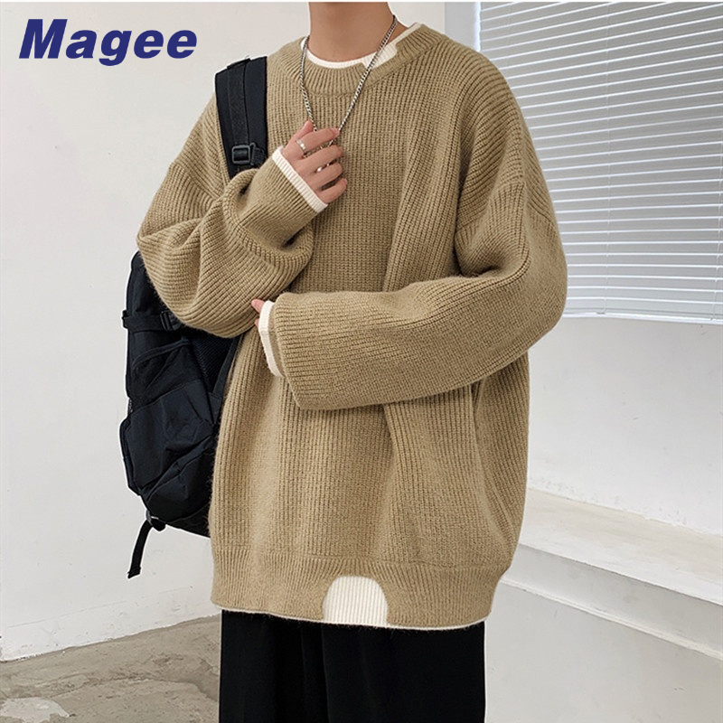 Áo sweater Cổ Tròn Giả Hai Lớp Phong Cách Hàn Quốc Cho Nam