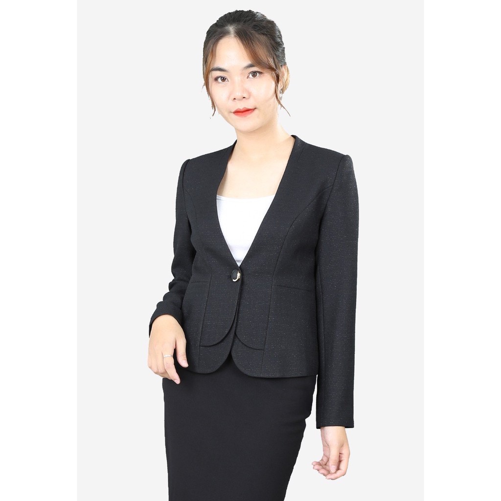 Áo vest 2 lớp tay dài tếch đen kim tuyến không cổ một khuy The One Fashion AVD0165DKT